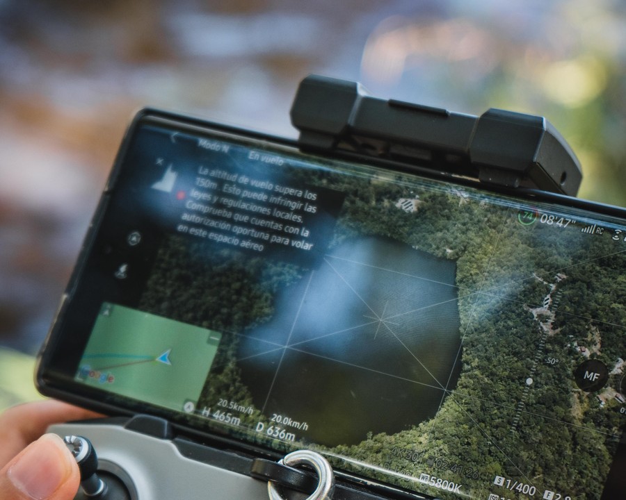 Live aerial mapping feed on a drone controller